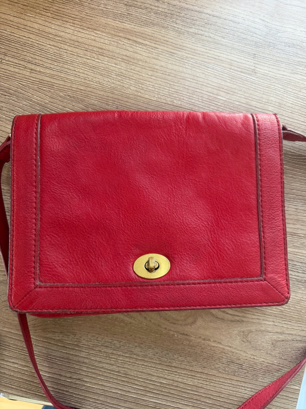 Vintage J.Crew Red Leather Crossbody Bag with Gold Turn-Lock